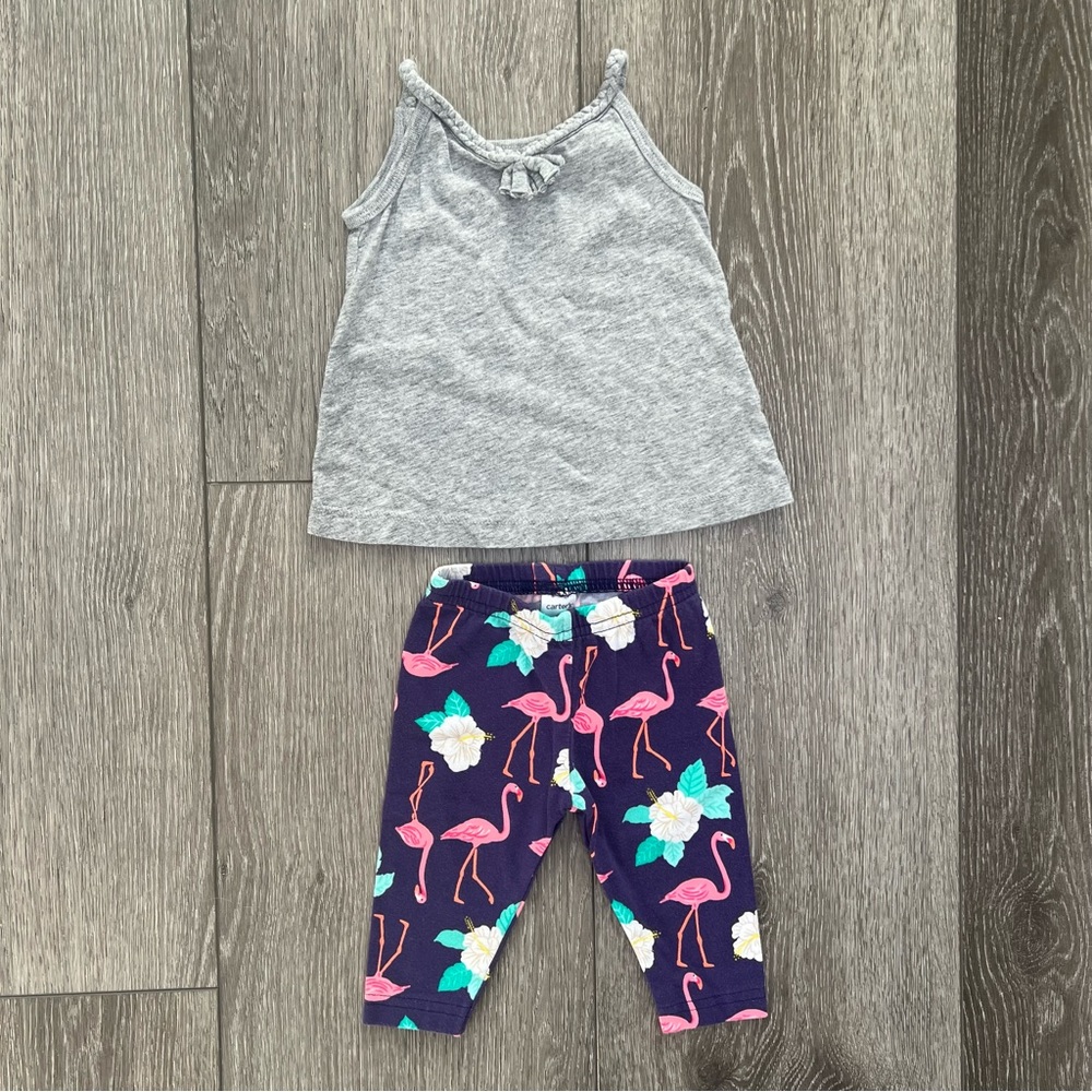 CARTERS 2PC SLEEVELESS TANK TOP CROP LEGGINGS FLAMINGO 9MO